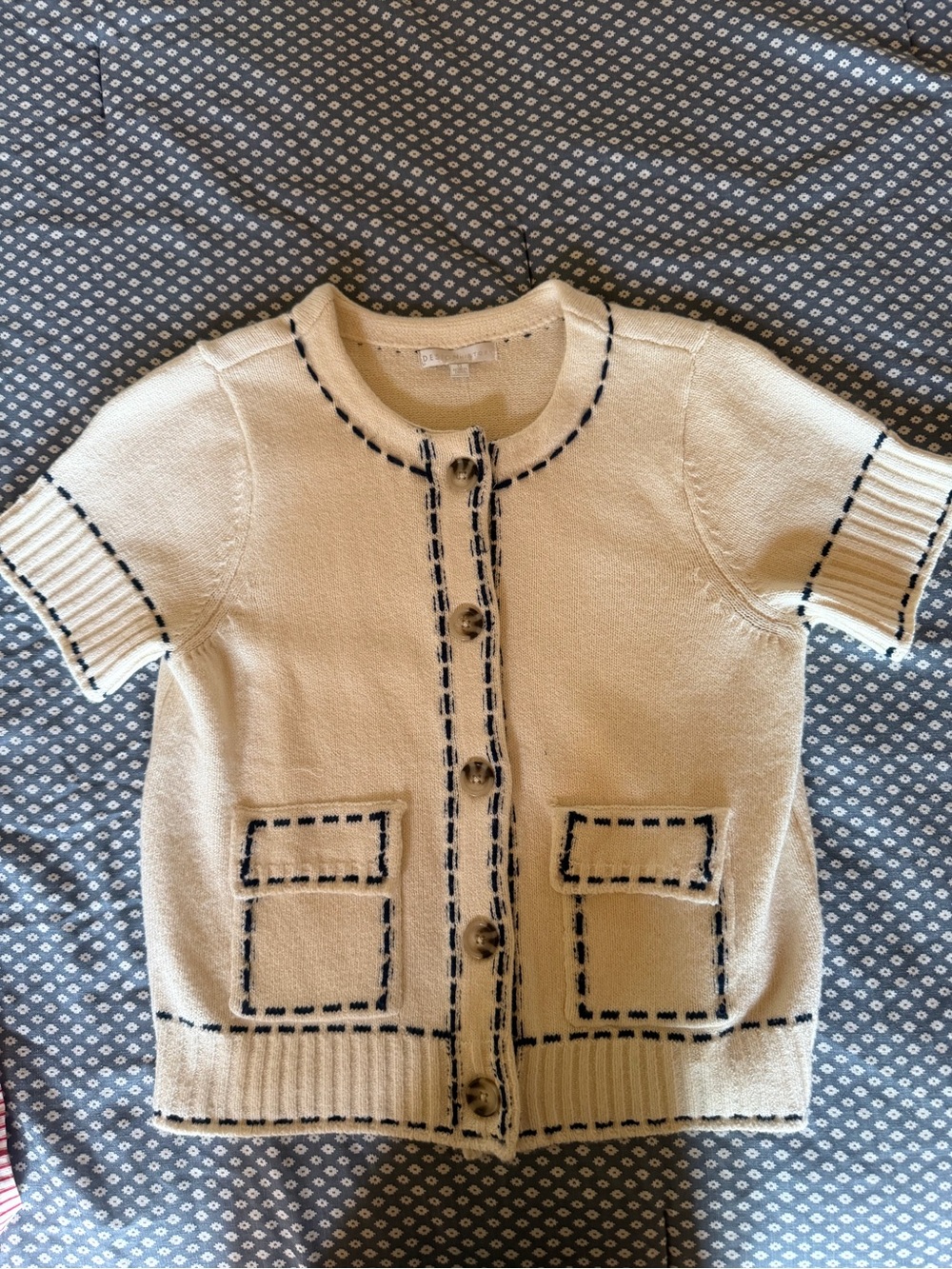 Design History Cream Cardigan with Navy Stitching